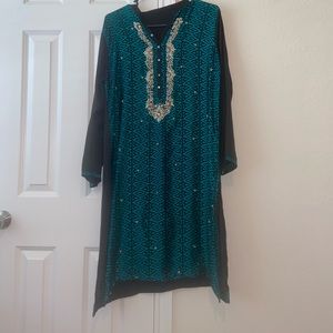 Green and black kurta